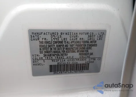 2013 Nissan Sentra Fe+ Sv z USA, uszkodzony, nr VIN 3N1AB7AP1DL787751